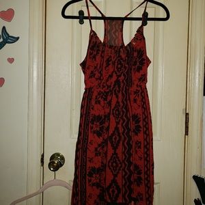 Maroon dress with black tribal print